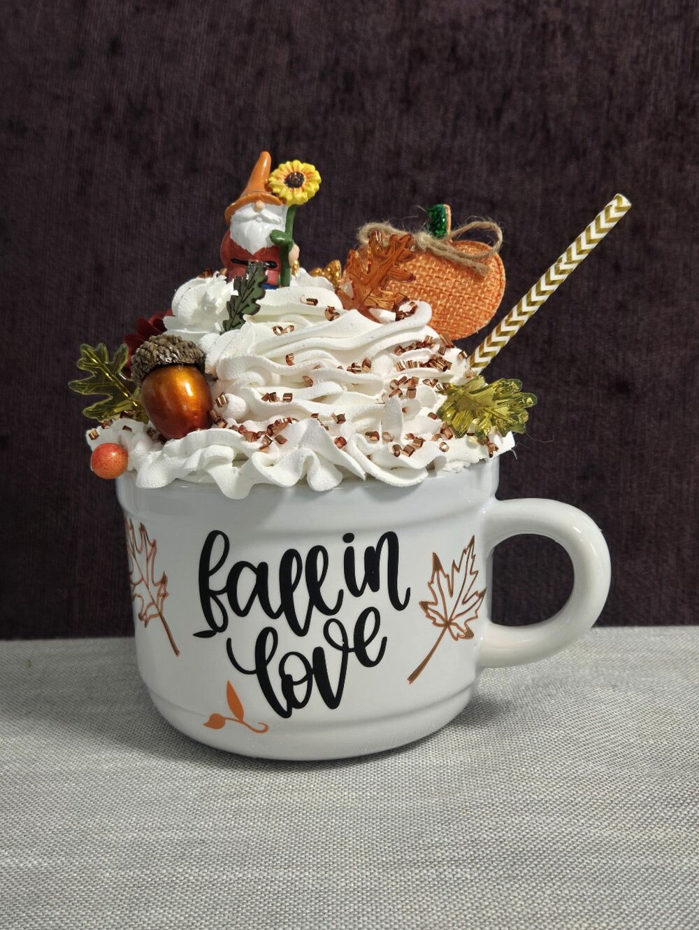 Fall in Love Ceramic Mug with Autumn Orange Accent Decorations